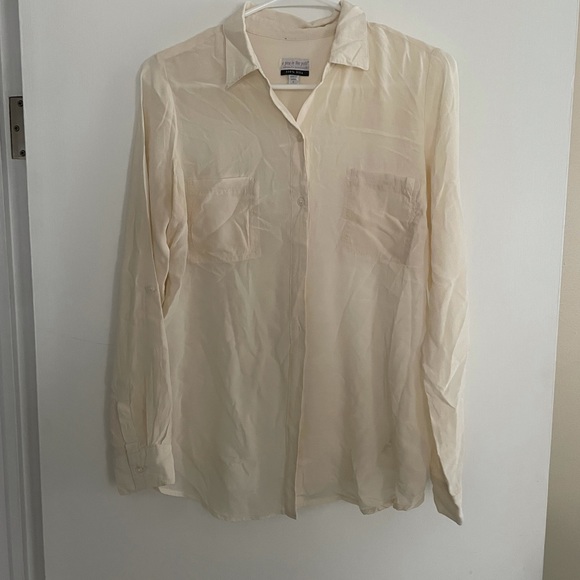 A Pea in the Pod Tops - A Pea in the Pod Collared Silk Maternity Shirt